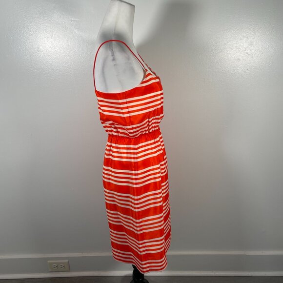J Crew Orange White Striped Scoop Neck Sleeveless Elastic Waist Dress Size 4 - Picture 12 of 16